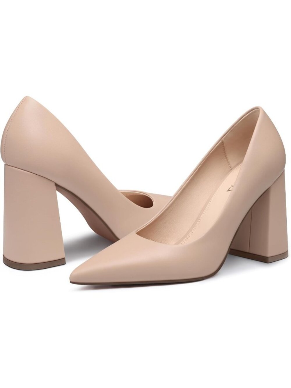 Women's Nude Pu Chunky Block High Heels Sexy Closed Toe Formal Dress Pumps Shoes